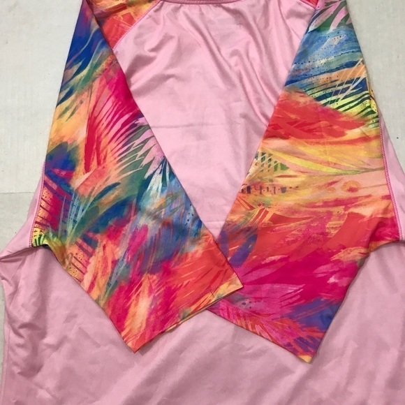 Women's 1x Reel Legends Top Pink Glo Sweeping Palms Almond Blossom Nwt $46. - Picture 7 of 8